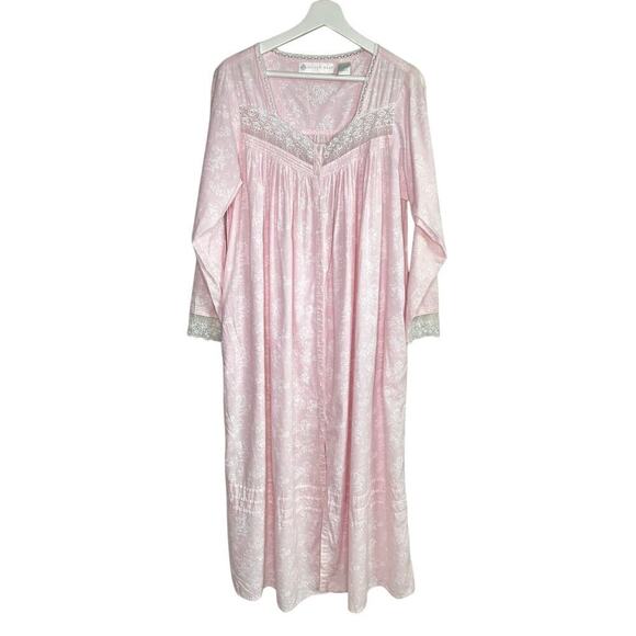 Eileen West Other - Eileen West Vintage Cotton Long Sleeve Lace Trim Button Front Nightgown Pink S